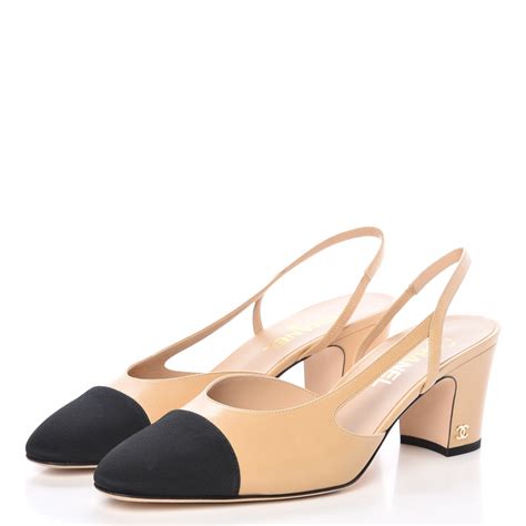 chanel beige black pointy toe bow slingbacks|chanel goatskin slingback.